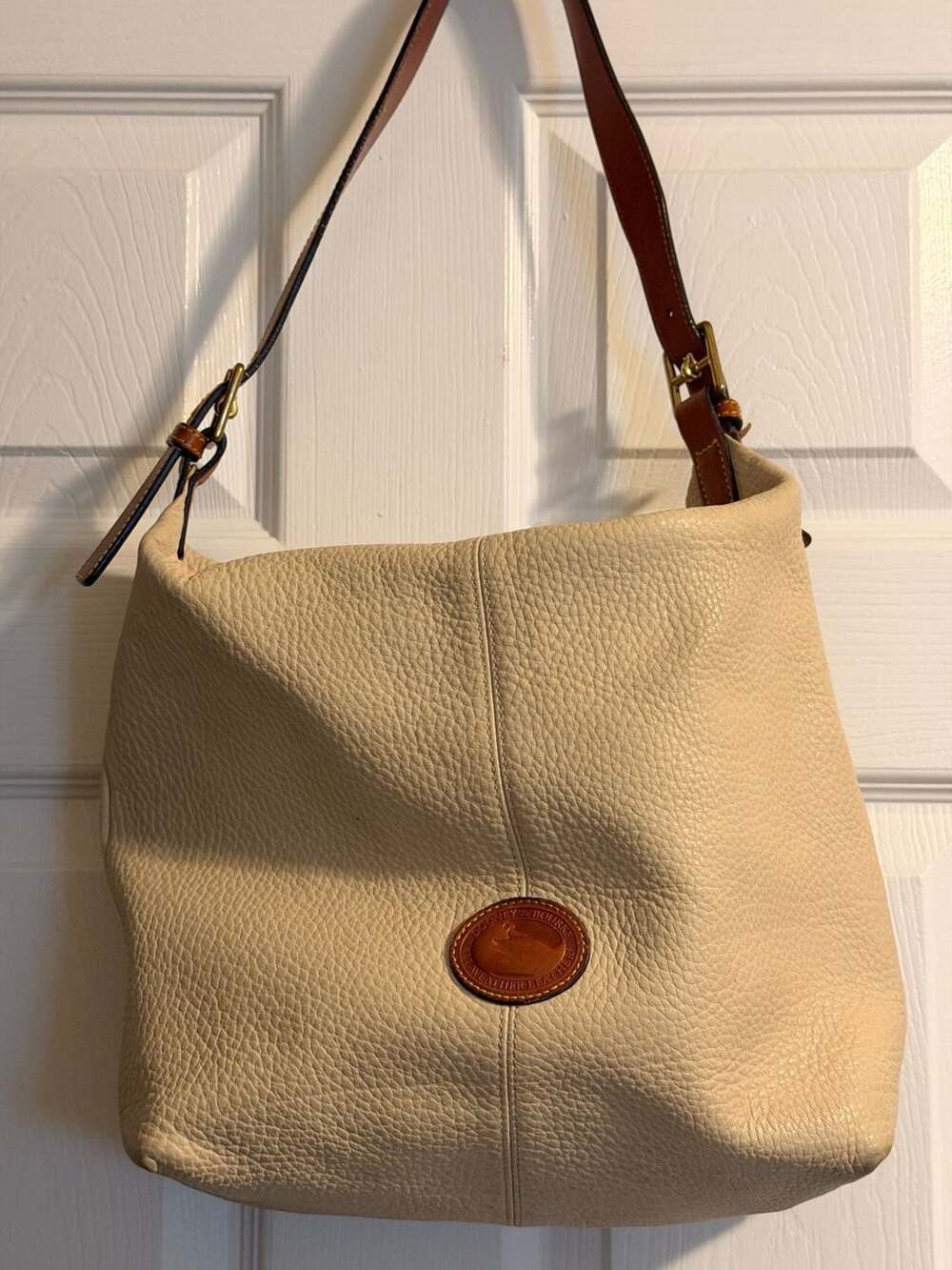 Vintage Dooney & Bourke All Weather Leather Shoulder Bag Beige